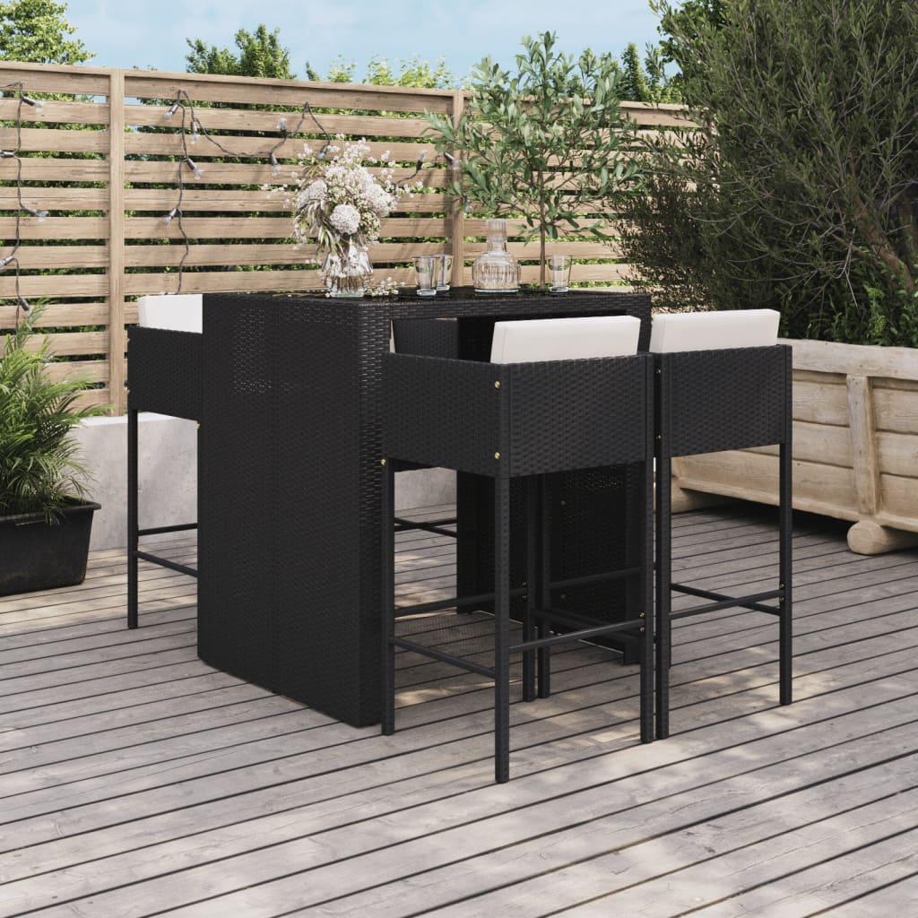 Set Bar da Giardino 5 pz con Cuscini in Polyrattan Nero - homemem39