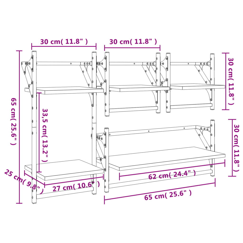 Set Mensole da Parete con Aste 4pz Nero in Legno Multistrato - homemem39