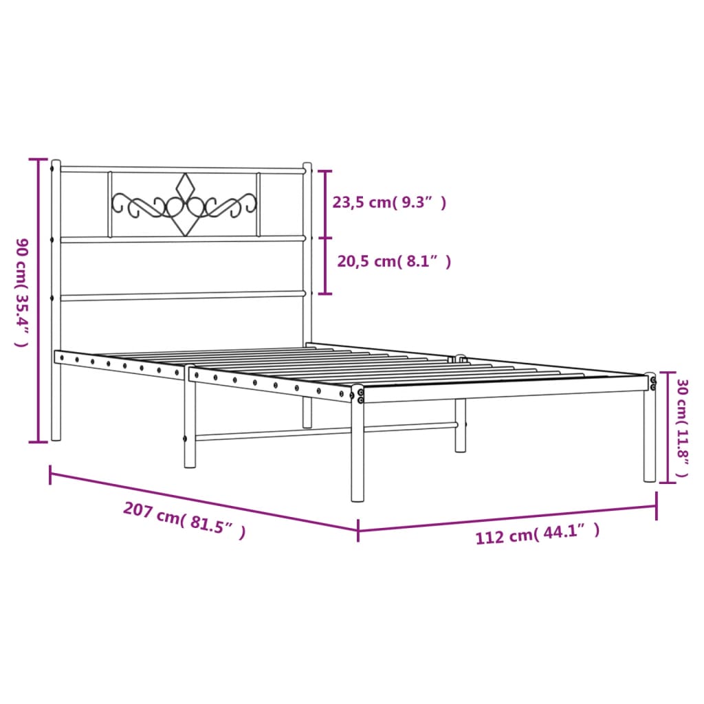 Giroletto con Testiera in Metallo Nero 107x203 cm - homemem39