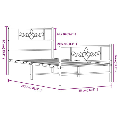 Giroletto con Testiera e Pediera Metallo Bianco 80x200 cm - homemem39