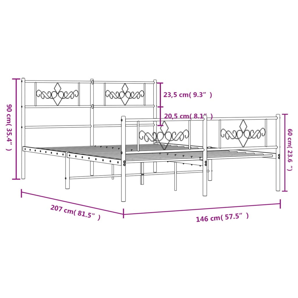 Giroletto con Testiera e Pediera Metallo Bianco 140x200 cm - homemem39