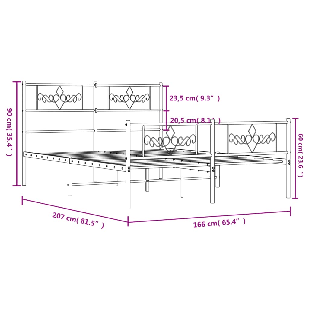 Giroletto con Testiera e Pediera Metallo Bianco 160x200 cm - homemem39