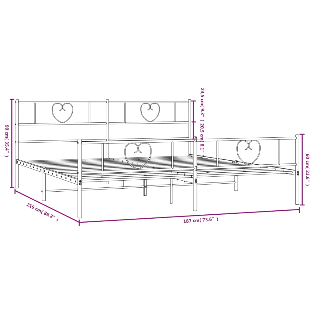 Giroletto con Testiera e Pediera Metallo Nero 183x213 cm - homemem39