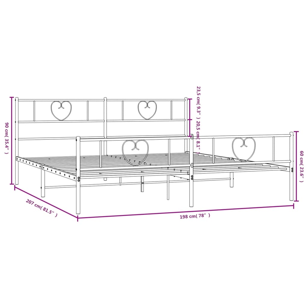 Giroletto con Testiera e Pediera Metallo Nero 193x203 cm - homemem39