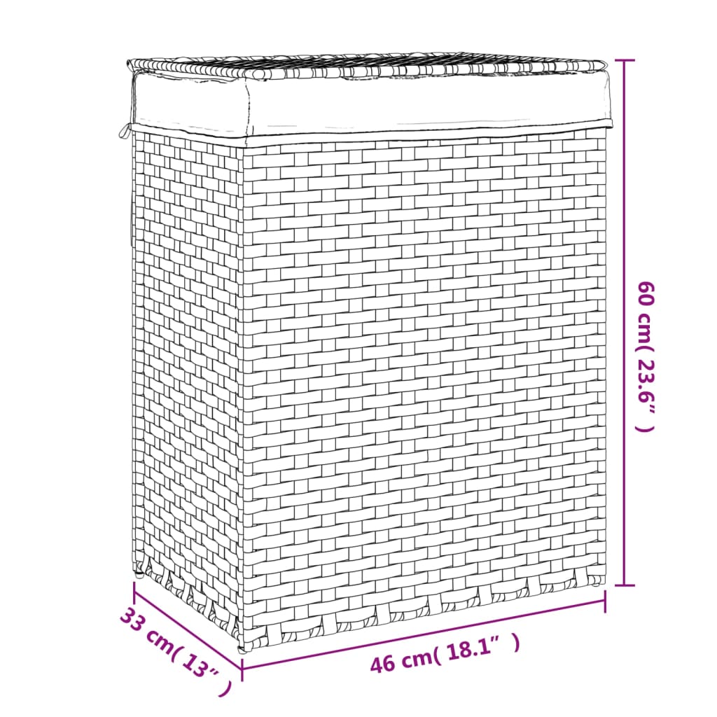 Cesto Portabiancheria con Coperchio 46x33x60 cm Polyrattan - homemem39