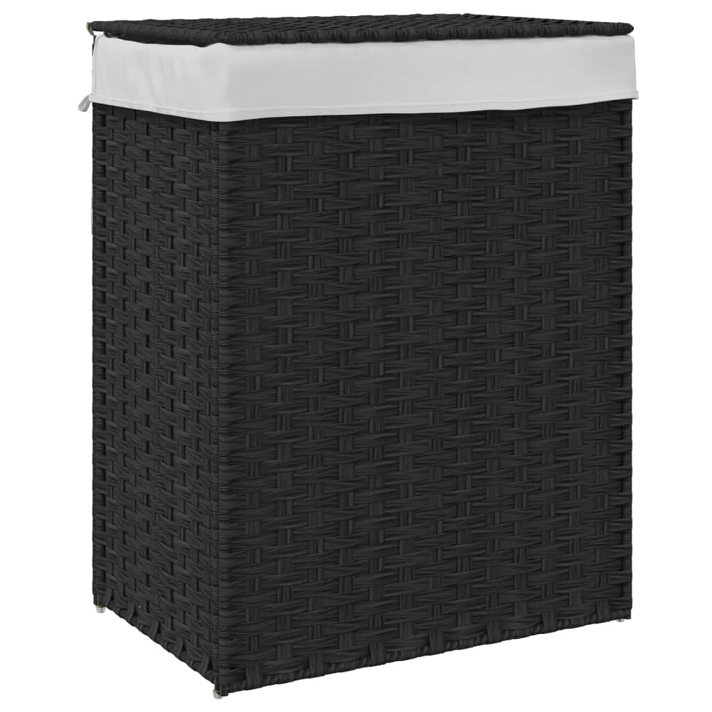 Cesto Portabiancheria con Coperchio Nero 46x33x60 cm Polyrattan - homemem39