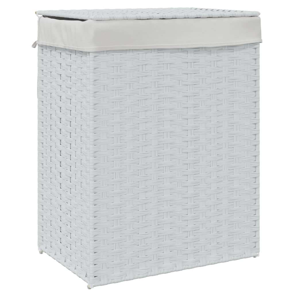 Cesto Portabiancheria Coperchio Bianco 46x33x60 cm Polyrattan - homemem39