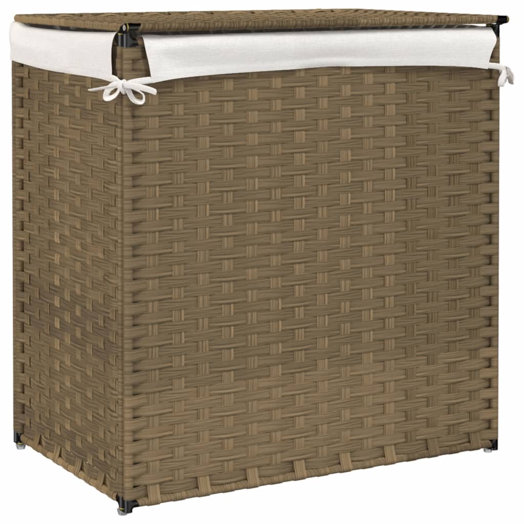 Cesto Portabiancheria con 2 Sezioni 53x35x57 cm Polyrattan - homemem39