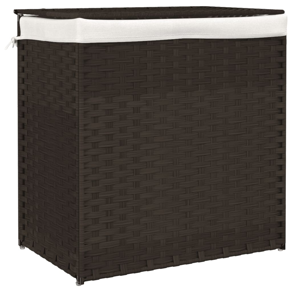 Cesto Biancheria 2 Sezioni Marrone Scuro 53x35x57 cm Polyrattan - homemem39