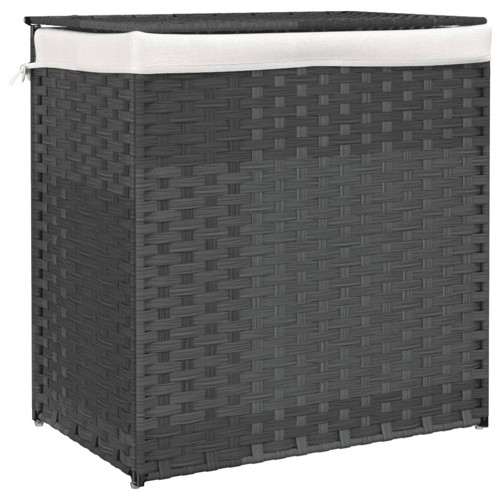 Cesto Portabiancheria 2 Sezioni Grigio 53x35x57 cm Polyrattan - homemem39