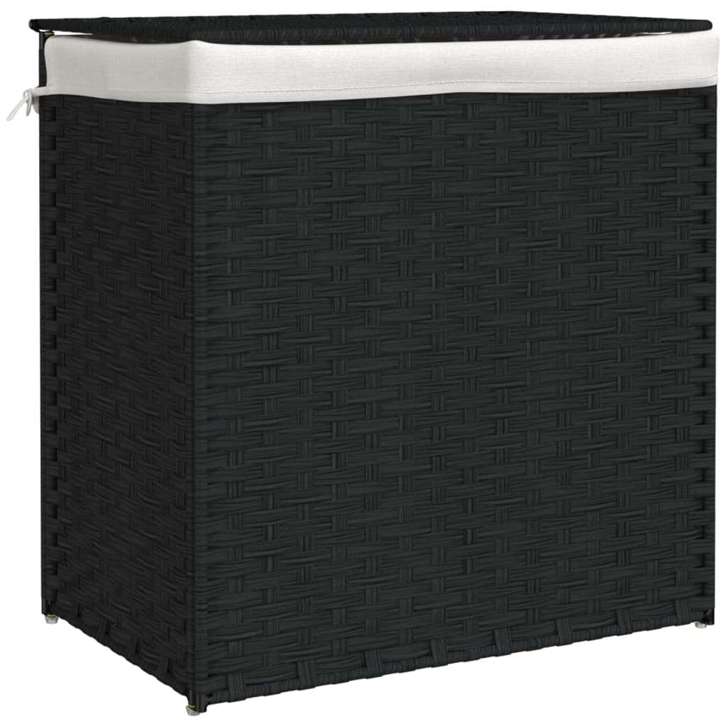 Cesto Portabiancheria 2 Sezioni Nero 53x35x57 cm Polyrattan - homemem39