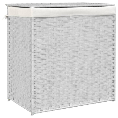 Cesto Portabiancheria 2 Sezioni Bianco 53x35x57 cm Polyrattan - homemem39