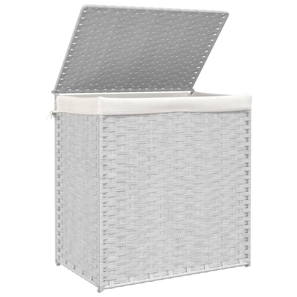 Cesto Portabiancheria 2 Sezioni Bianco 53x35x57 cm Polyrattan - homemem39