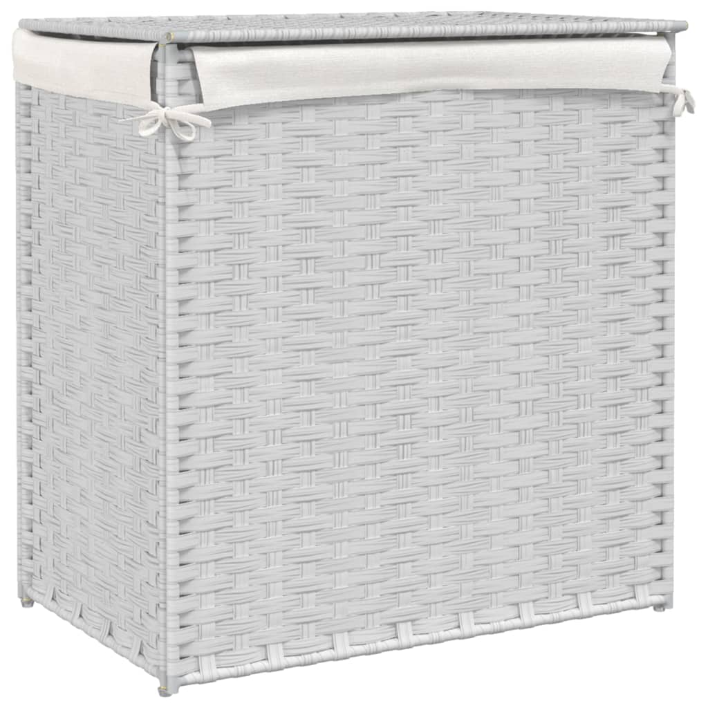 Cesto Portabiancheria 2 Sezioni Bianco 53x35x57 cm Polyrattan - homemem39