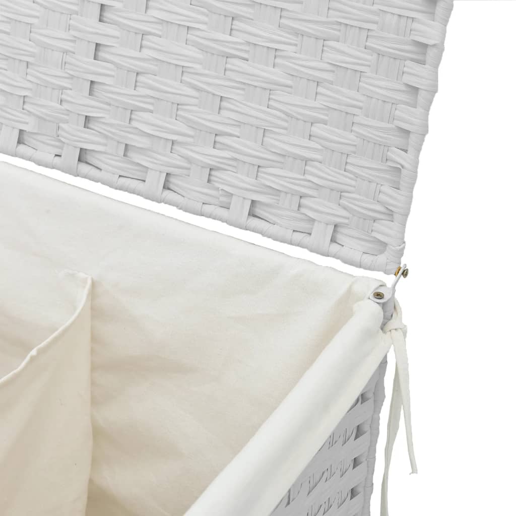 Cesto Portabiancheria 2 Sezioni Bianco 53x35x57 cm Polyrattan - homemem39