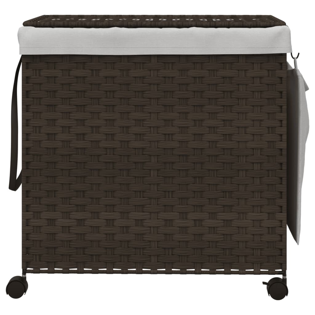 Cesto Portabiancheria Ruote Marrone Scuro 60x35x60,5 cm Rattan - homemem39