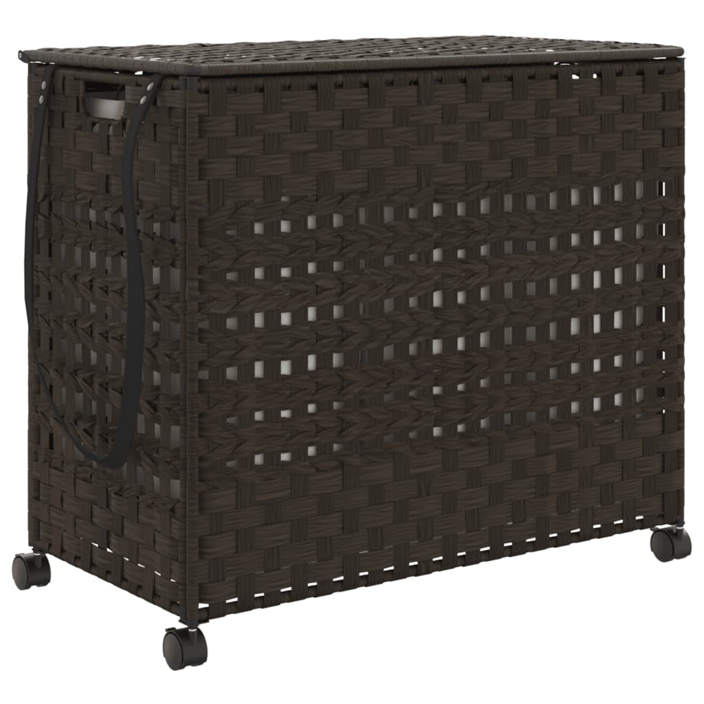 Cesto Portabiancheria Ruote Marrone Scuro 66x35x60 cm Rattan - homemem39