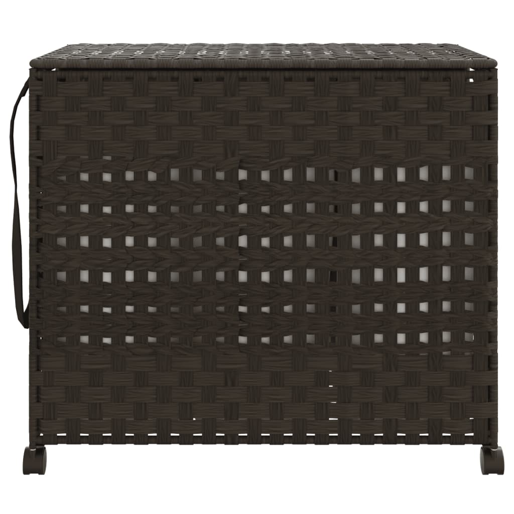 Cesto Portabiancheria Ruote Marrone Scuro 66x35x60 cm Rattan - homemem39