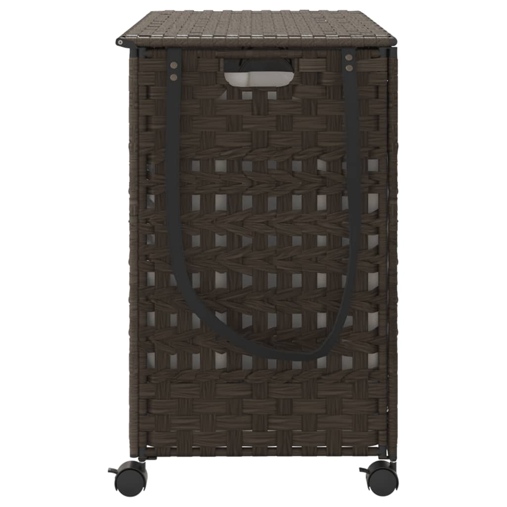 Cesto Portabiancheria Ruote Marrone Scuro 66x35x60 cm Rattan - homemem39