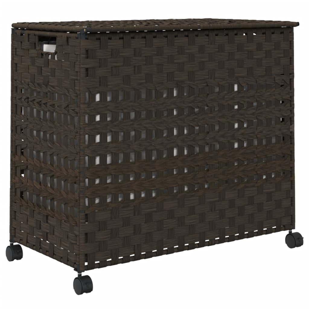 Cesto Portabiancheria Ruote Marrone Scuro 66x35x60 cm Rattan - homemem39