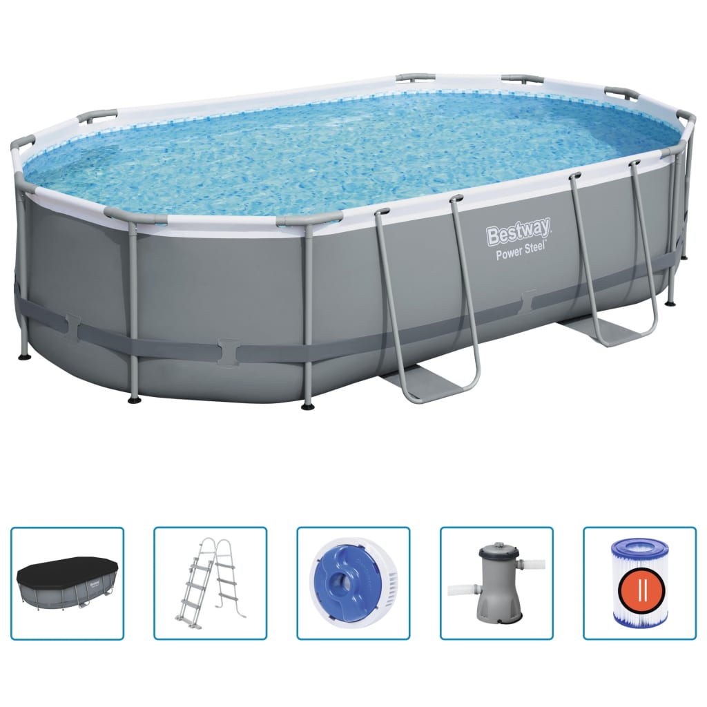 Bestway Set Piscina Ovale Power Steel 488x305x107 cm - homemem39