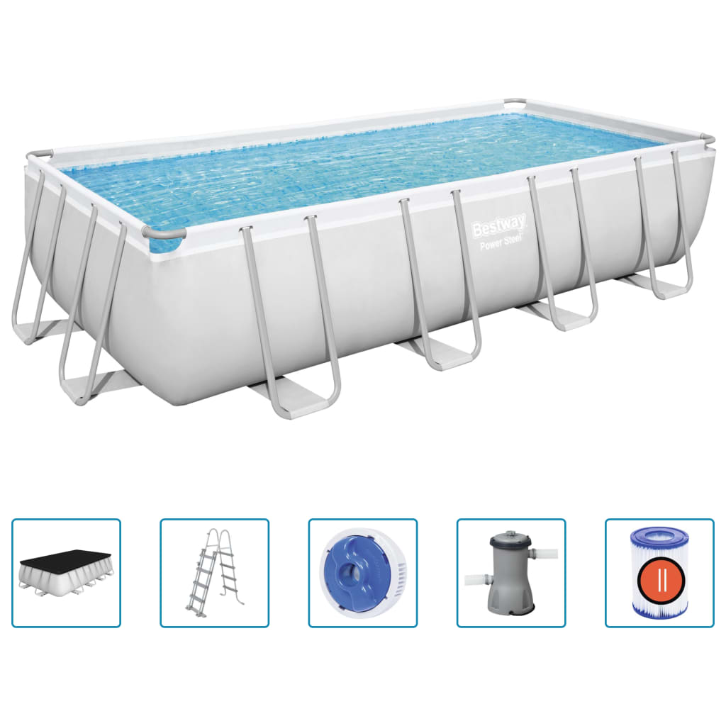 Bestway Set Piscina Power Steel Rettangolare 488x244x122 cm - homemem39