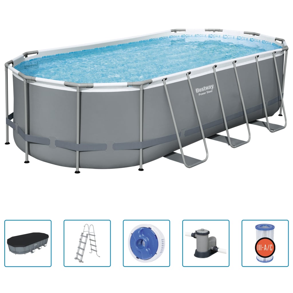 Bestway Piscina Fuori Terra Ovale Power Steel 549x274x122 cm - homemem39