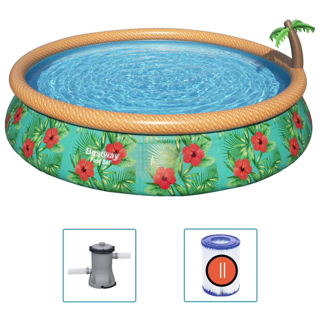 Bestway Set Piscina Gonfiabile Palme Paradisiache Fast Set 457x84 cm - homemem39