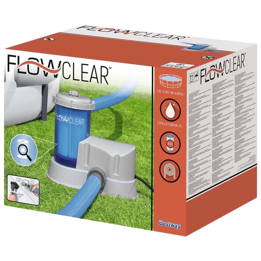 Bestway Pompa con Filtro a Cartuccia Trasparente Flowclear - homemem39