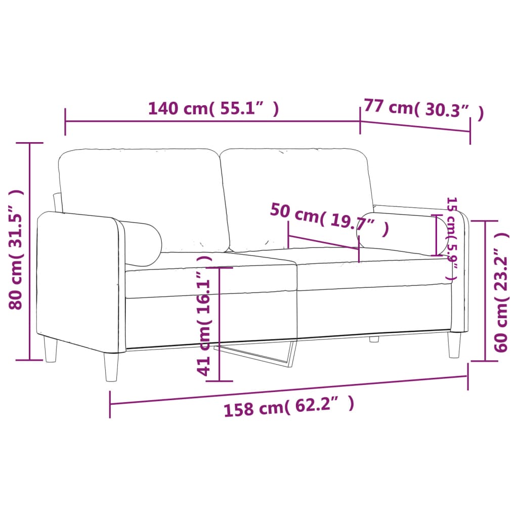 Divano a 2 Posti con Cuscini Grigio Chiaro 140 cm in Velluto - homemem39