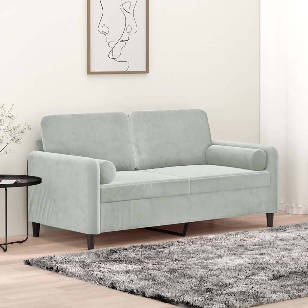 Divano a 2 Posti con Cuscini Grigio Chiaro 140 cm in Velluto - homemem39