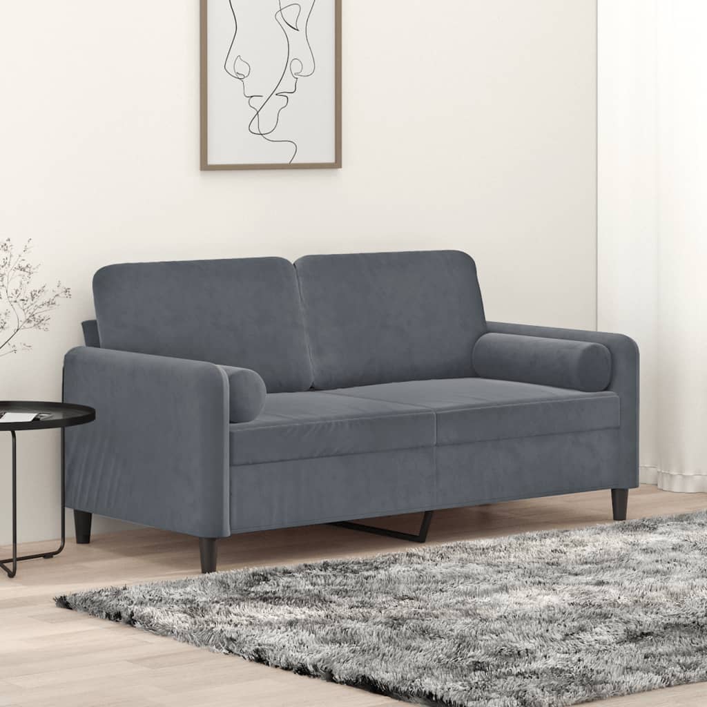 Divano a 2 Posti con Cuscini Grigio Scuro 140 cm in Velluto - homemem39