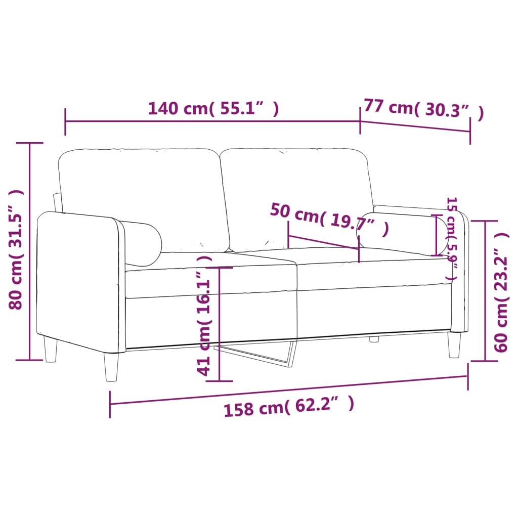 Divano a 2 Posti con Cuscini Marrone 140 cm in Velluto - homemem39