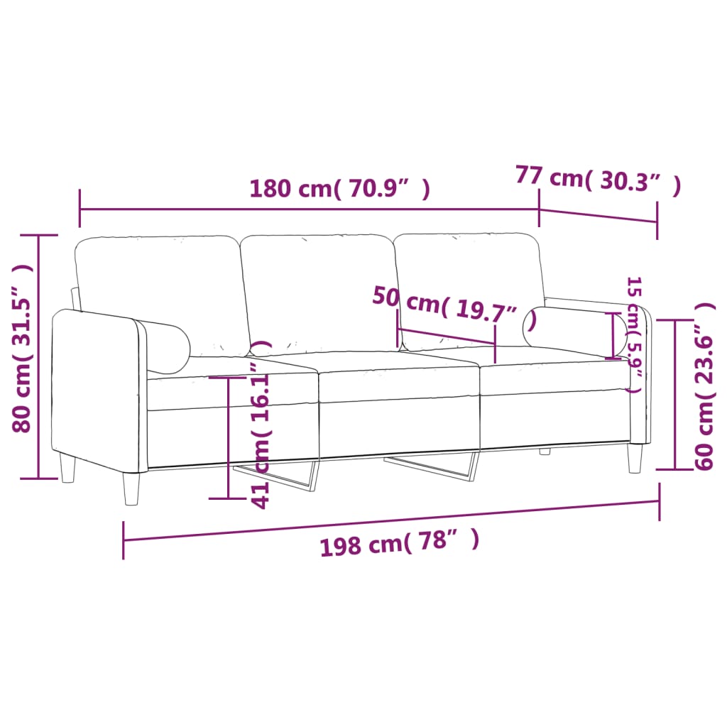 Divano a 3 Posti con Cuscini Grigio Chiaro 180 cm in Velluto - homemem39