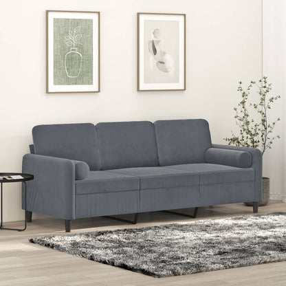 Divano a 3 Posti con Cuscini Grigio Scuro 180 cm in Velluto - homemem39