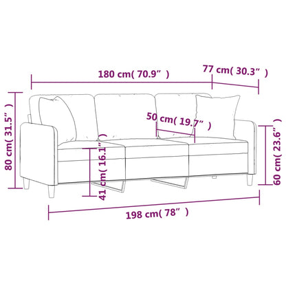 Divano a 3 Posti con Cuscini Grigio Chiaro 180 cm in Tessuto - homemem39