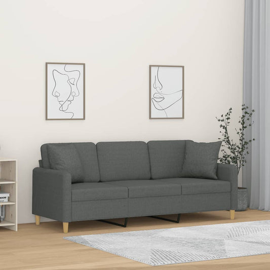 Divano a 3 Posti con Cuscini Grigio Scuro 180 cm in Tessuto - homemem39