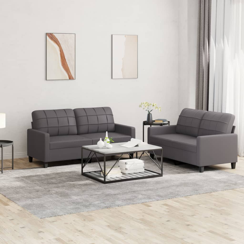 Set di Divani 2 pz con Cuscini Grigio in Similpelle - homemem39