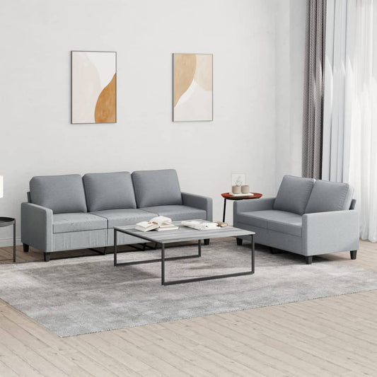 Set di Divani 2 pz con Cuscini Grigio Chiaro in Tessuto - homemem39