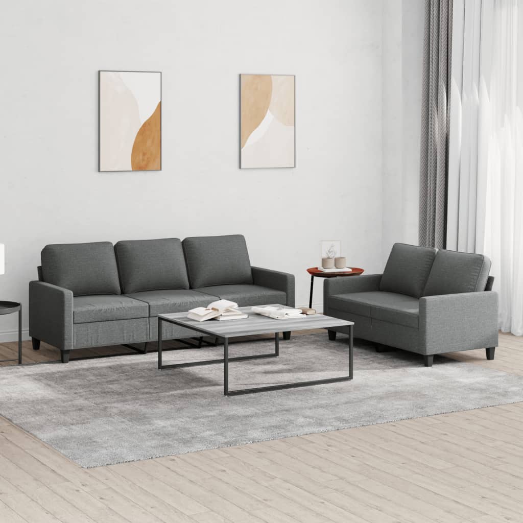 Set di Divani 2 pz con Cuscini Grigio Scuro in Tessuto - homemem39