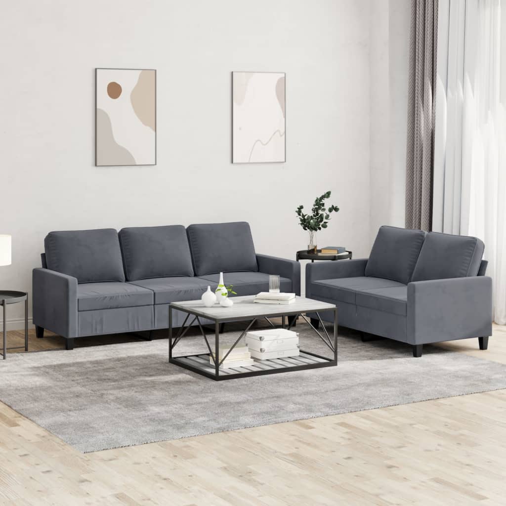 Set di Divani 2 pz con Cuscini Grigio Scuro in Velluto - homemem39