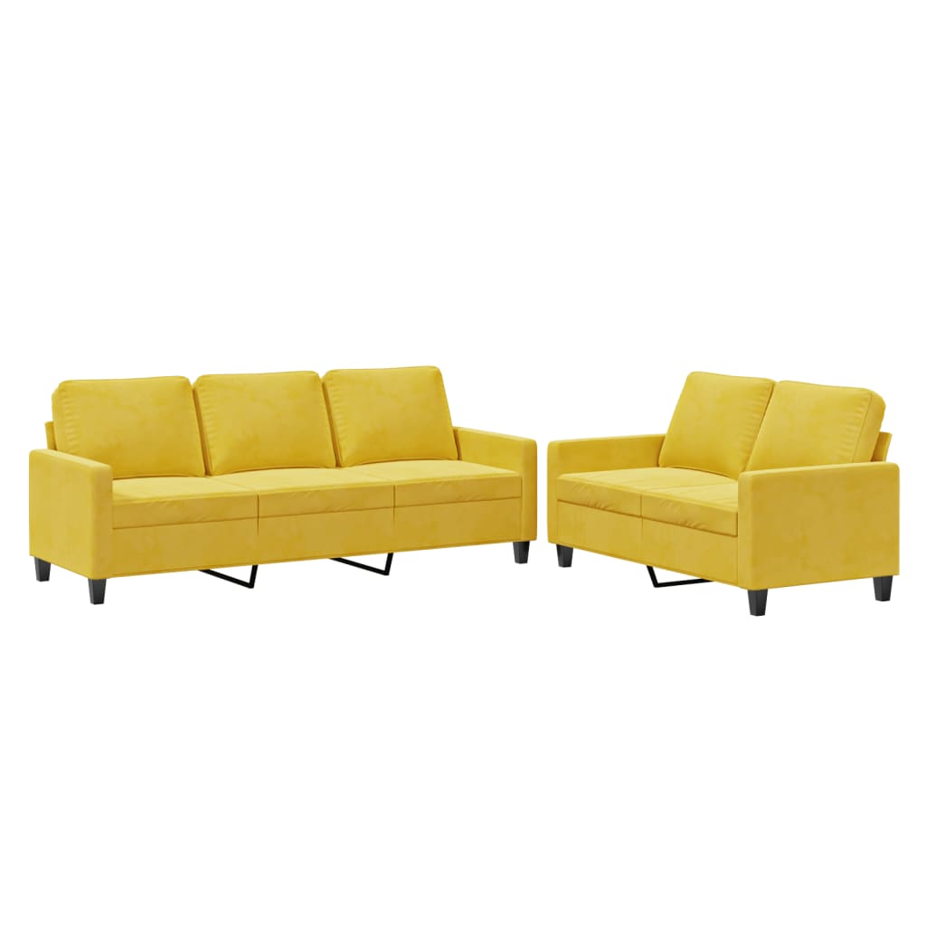 Set di Divani 2 pz con Cuscini giallo in Velluto - homemem39