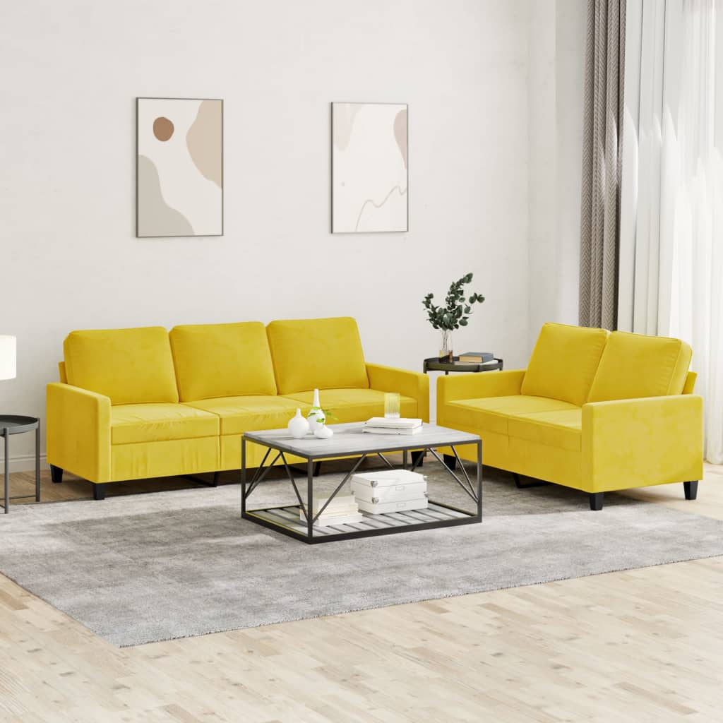 Set di Divani 2 pz con Cuscini giallo in Velluto - homemem39