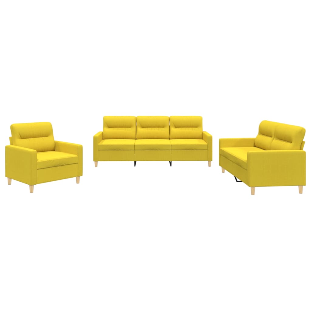 Set di Divani 3 pz con Cuscini Giallo Chiaro in Tessuto - homemem39