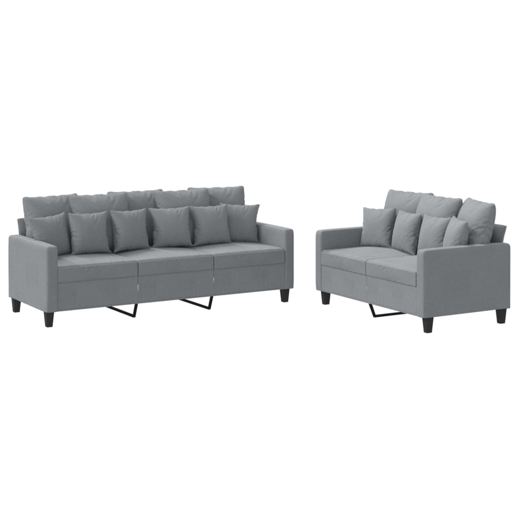 Set di Divani 2 pz con Cuscini Grigio Chiaro in Tessuto - homemem39