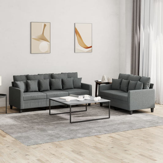 Set di Divani 2 pz con Cuscini Grigio Scuro in Tessuto - homemem39