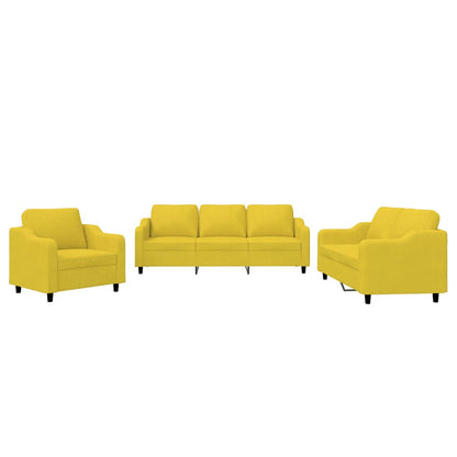 Set di Divani 3 pz con Cuscini Giallo Chiaro in Tessuto - homemem39