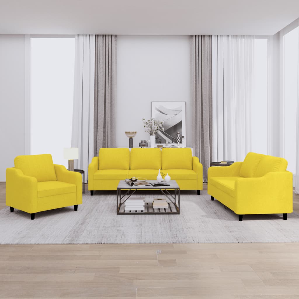 Set di Divani 3 pz con Cuscini Giallo Chiaro in Tessuto - homemem39