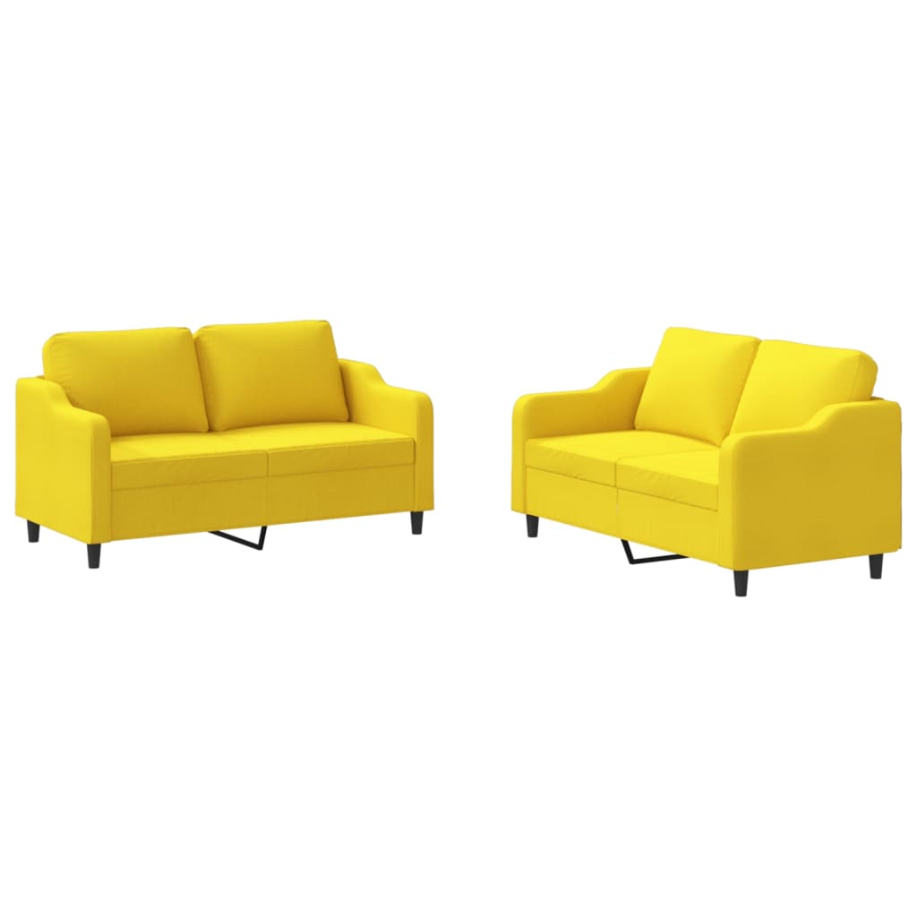 Set di Divani 2 pz con Cuscini Giallo Chiaro in Tessuto - homemem39