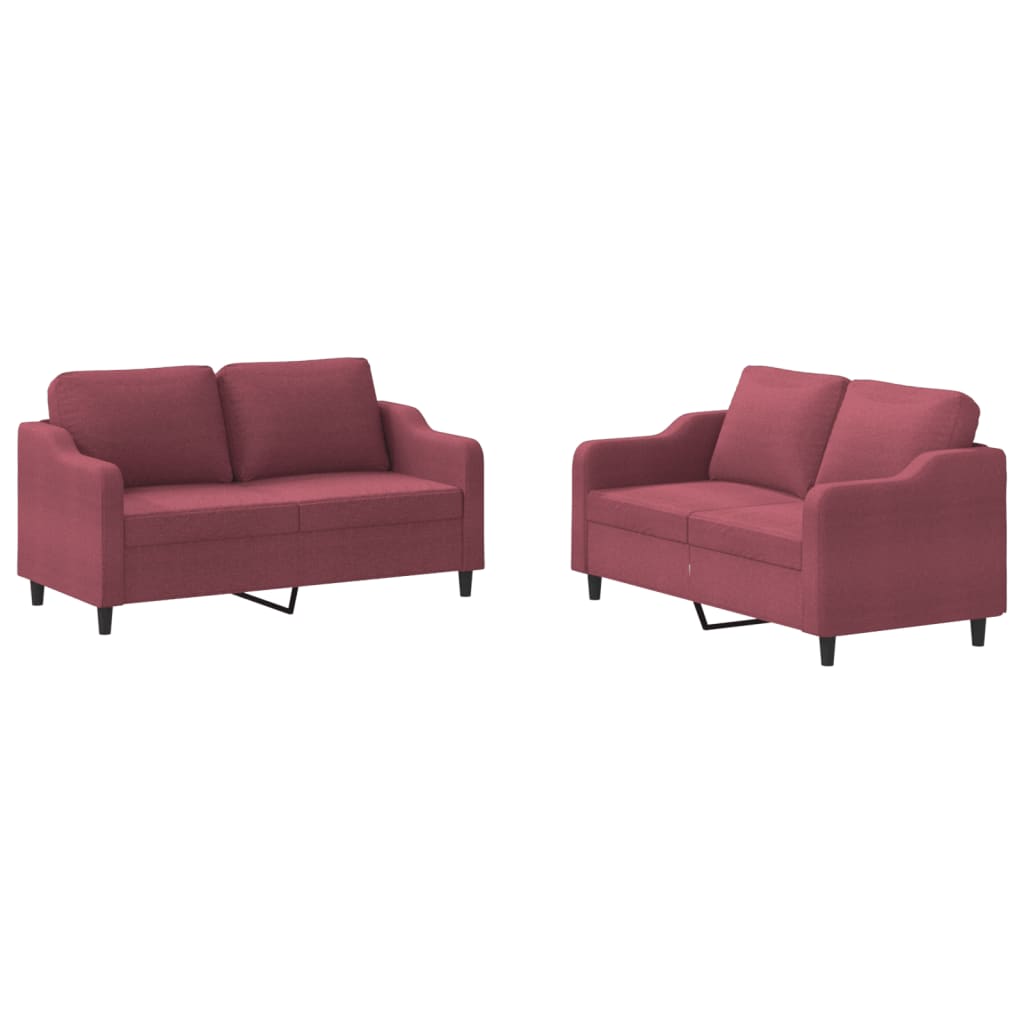 Set di Divani 2 pz con Cuscini Rosso Vino in Tessuto - homemem39